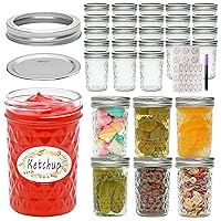 Mason Jars 8 oz with Airtight Lids, 30Pack Glass Regular Mouth Canning Jars, Small Quilted Crystal Jars for Storing Honey,Jelly, Overnight Oats,Jam