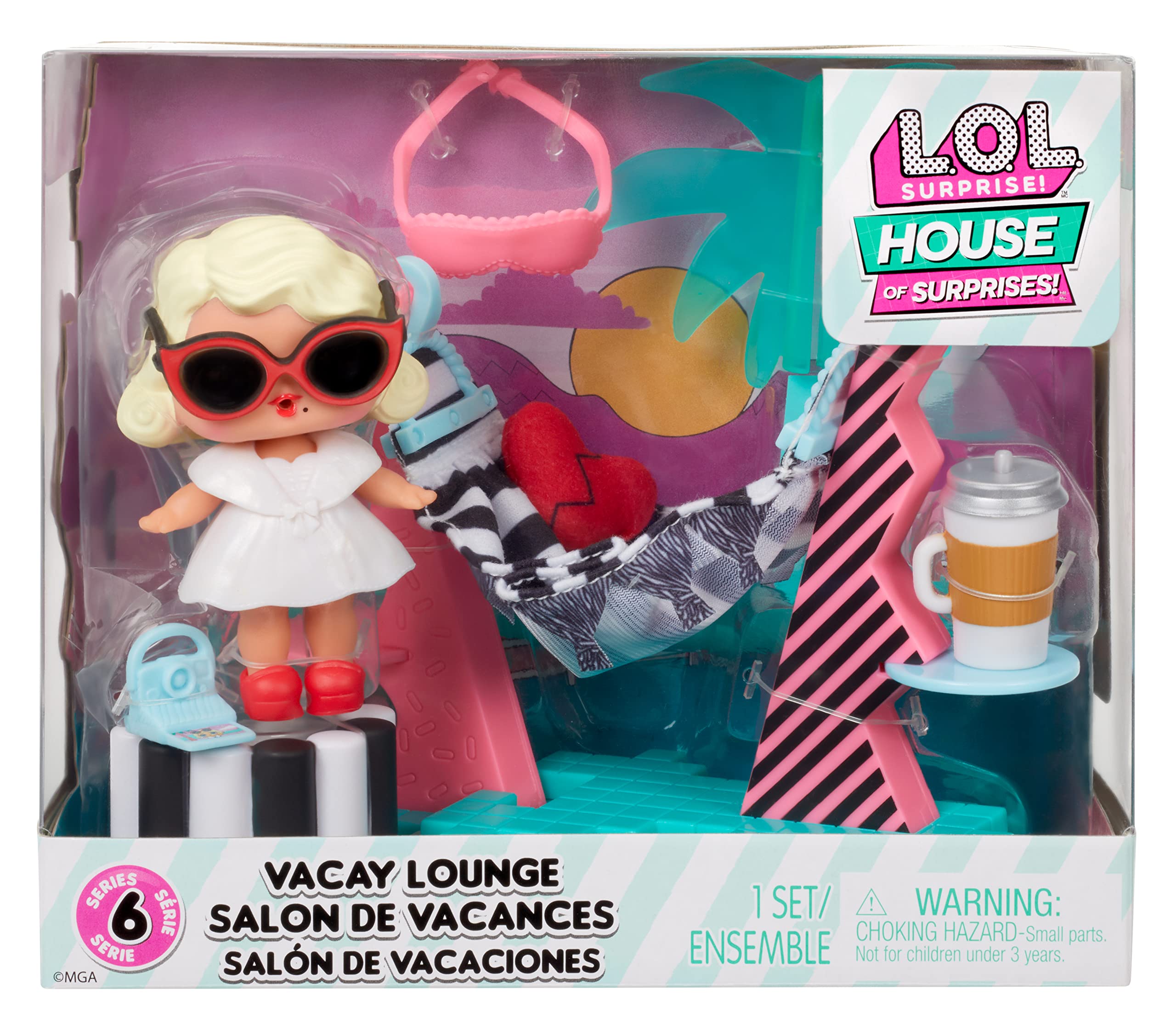 LOL Surprise OMG House of Surprises Vacay Lounge Playset with Leading Baby Collectible Doll with 8 Surprises, Dollhouse Accessories, Holiday Toy, Great Gift for Kids Ages 4 5 6+ Years Old & Collectors