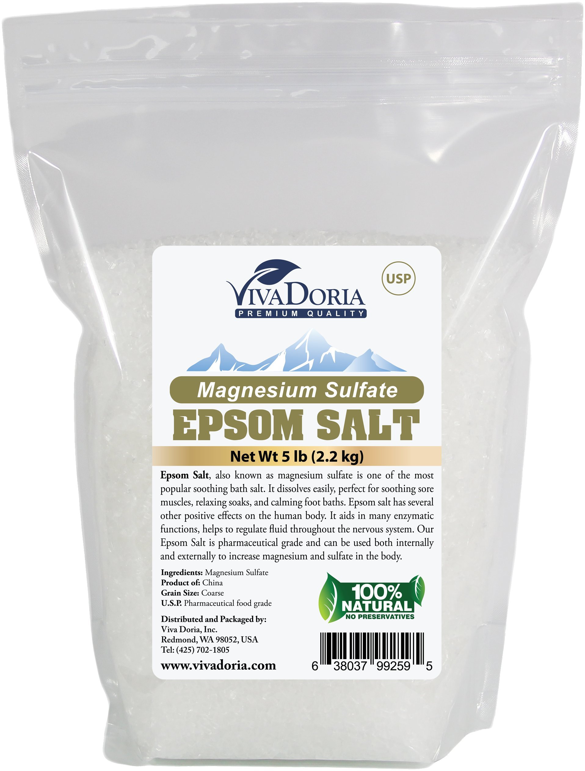 Viva Doria Epsom Salt, Magnesium Sulfate Bath Salt, 5 lb