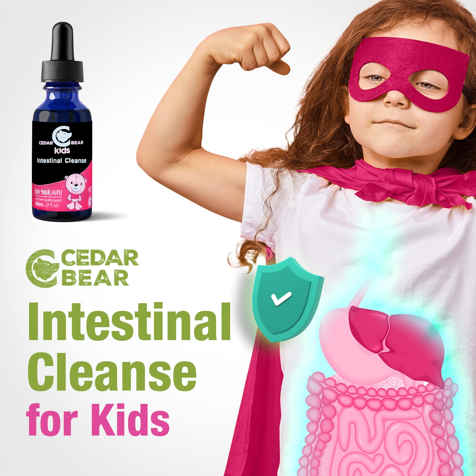 Cedar Bear - Intestinal Cleanse for Kids, Liquid Herbal Supplement for Detox Cleanse, Digestive Cleanse with Natural Herbs, Alcohol-Free Gut Cleanse Drops for Children, 2 fl oz / 60 ml