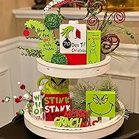 Grin_ch Tiered Tray Decor, Farmhouse Tiered Tray Decor, Christmas Tiered Tray Decoration, Green Christmas Tree Wooden Signs Decorations, 6pcs, Tray Not Include
