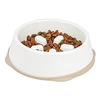 IRIS USA 4 Cup Slow Feeder Dog Bowl for Short Snouted Pets, White/Beige