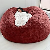 Giant Fur Bean Bag Chair Cover for Kids Adults, (No Filler) Living Room Furniture Big Round Soft Fluffy Faux Fur Beanbag Lazy Sofa Bed Cover (Burgundy, 5FT)