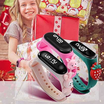 A ALPS Kids Watch, Girls Watch Set 3-12 Years Old, Digital Sports Toddler Daily Waterproof LED Design, Cute Cartoon Gifts for Children (3PC / 4PC)