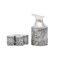 999 Sterling Silver Sake Set, Handmade Carving Dragons Prosperous Era Sake Cup Wine Decanter, 5 piece set