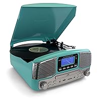 Trexonic Retro Record Player with Bluetooth, CD Players and 3-Speed Turntable in Turquoise