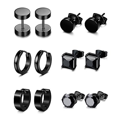 Jstyle 6 Pairs Stainless Steel CZ Stud Earrings for Women Mens Huggie Hoop Earrings Ear Piercing