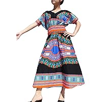 RaanPahMuang Strong Afrikan Mother Earth Dashiki Dress V Collar Smock Waist Blacks