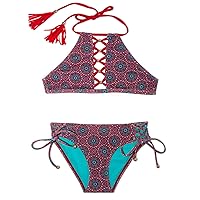 Chance Loves Two-Piece Red Swimsuit Halter Top Style for Girls 8, 10, 12, 14 Years