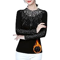 Women's Thermal Velvet Mesh Tops Long Sleeve Lace Rhinestone Floral Embroidered Chiffon Blouses Elegant Work Shirts