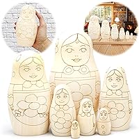 AEVVV Unfinished Nesting Dolls Blank Set of 7 pcs - Wooden Crafts to Paint Your Own Matryoshka - Blank Russian Nesting Dolls Unpainted - Russian Dolls Blank