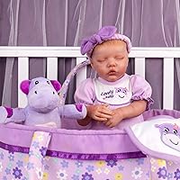 Aori Lifelike Reborn Baby Dolls Realistic Newborn Girl with 8 Pcs Doll Clothes and Purple Bassinet Set