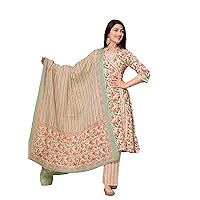Cotton Beautiful Printed Kurti Pant Set With Dupatta Floral Print Indian Dress For Party And Fastival Casual Suit