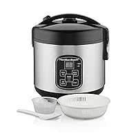 Hamilton Beach Digital Programmable Rice Cooker & Food Steamer, 8 Cups Cooked (4 Uncooked), With Steam & Rinse Basket, Stainless Steel (37518)