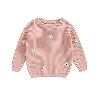 Toddler Baby Girl Boy Knit Sweater Warm Long Sleeve Floral Embroidery Chunky Sweater Fall Winter Clothes Outfit Pink 2-3T