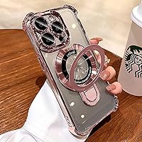 for iPhone 14 Pro Max Case with Magnetic Ring Stand,[Compatible with MagSafe] Four Corners Shockproof [Military Grade Drop Protection] Luxury Slim Kickstand Case for iPhone 14 Pro Max-Pink