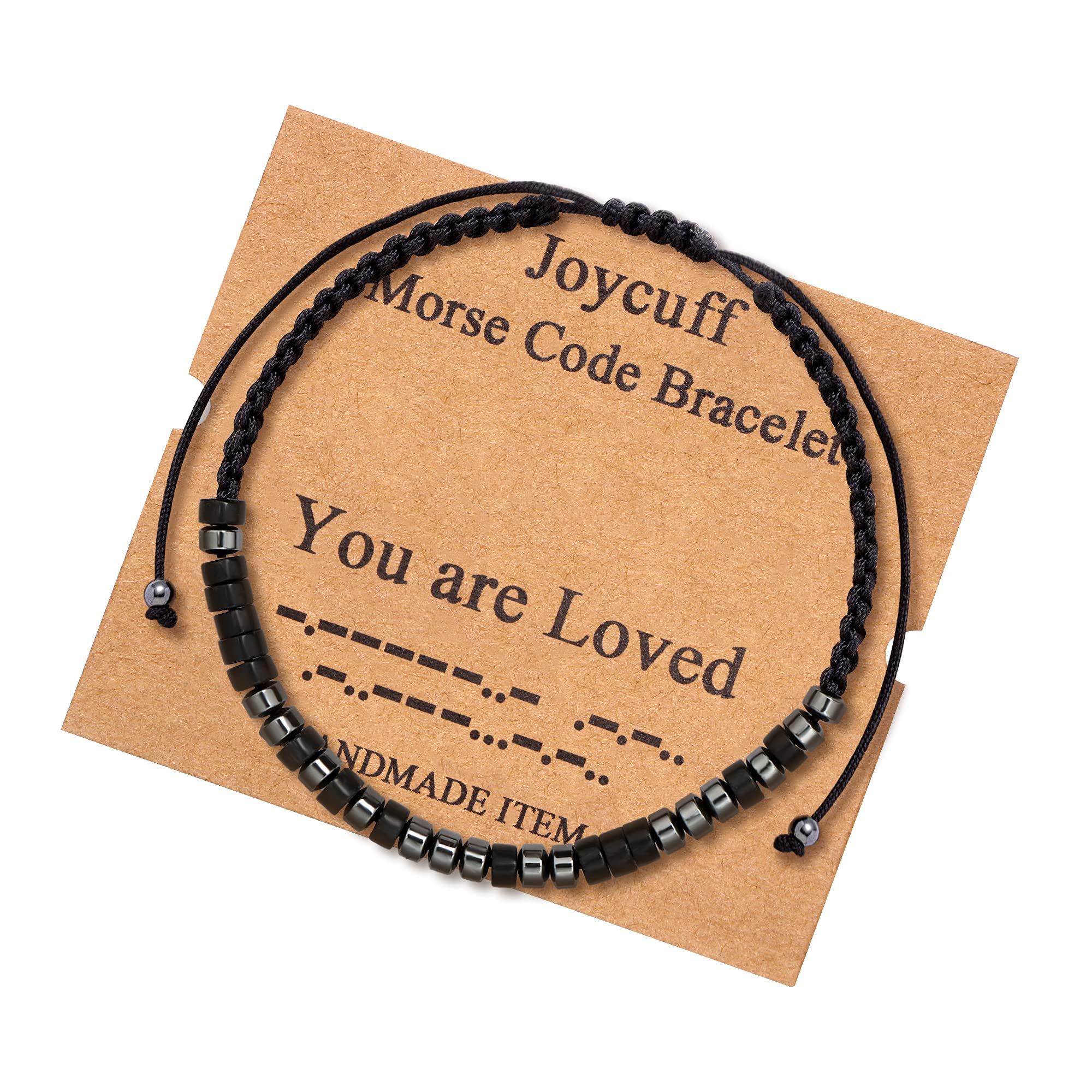 JoycuFF Inspirational Morse Code Bracelets for Women Men Mothers Day Birthday Christmas Gifts Mom Mother Father Daughter Aunt Grandmother Jewelry Cord Wrap Bracelet with Black Hematite Beads