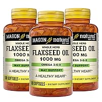 Mason Natural, Flax Seed Oil, 1000 Mg (Omega 3-6-9 Linaza), Softgels, 100 Count Bottle (Pack of 3), Dietary Supplement with Omega Fatty Acids from Flax Seed, Supports Heart and Joint Health