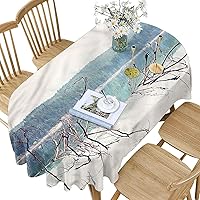Driftwood Polyester Oval Tablecloth,Fallen Tree in Beach Pattern Printed Washable Indoor Outdoor Table Cloth,52x70 Inch Oval,for Kitchen Dinning Tabletop Decoration