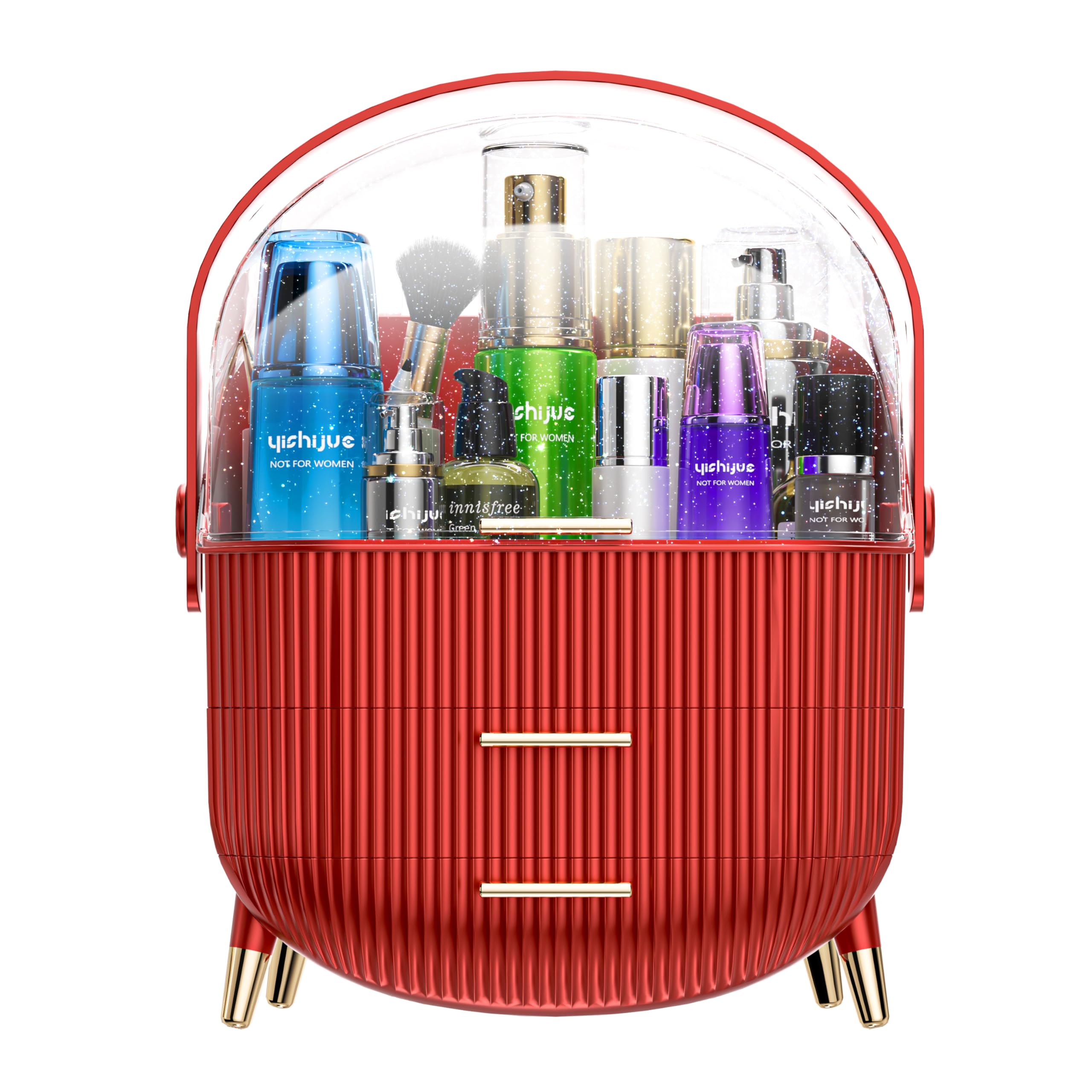 MASSY Egg Shape(Oval) Makeup Storage Box, Countertop Portable Vanity Cosmetics Organizer Preppy