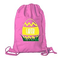 Personalized Easter Basket Bags, Cotton Drawstring Backpacks Custom Easter Bags - Zig Zag Egg