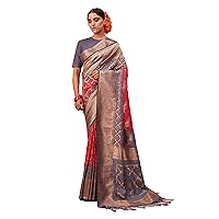 Saree for Women Raw Banarasi Art Silk Woven Bandhani Saree | Indian Diwali Wedding Gift Sari & Unstitched Blouse