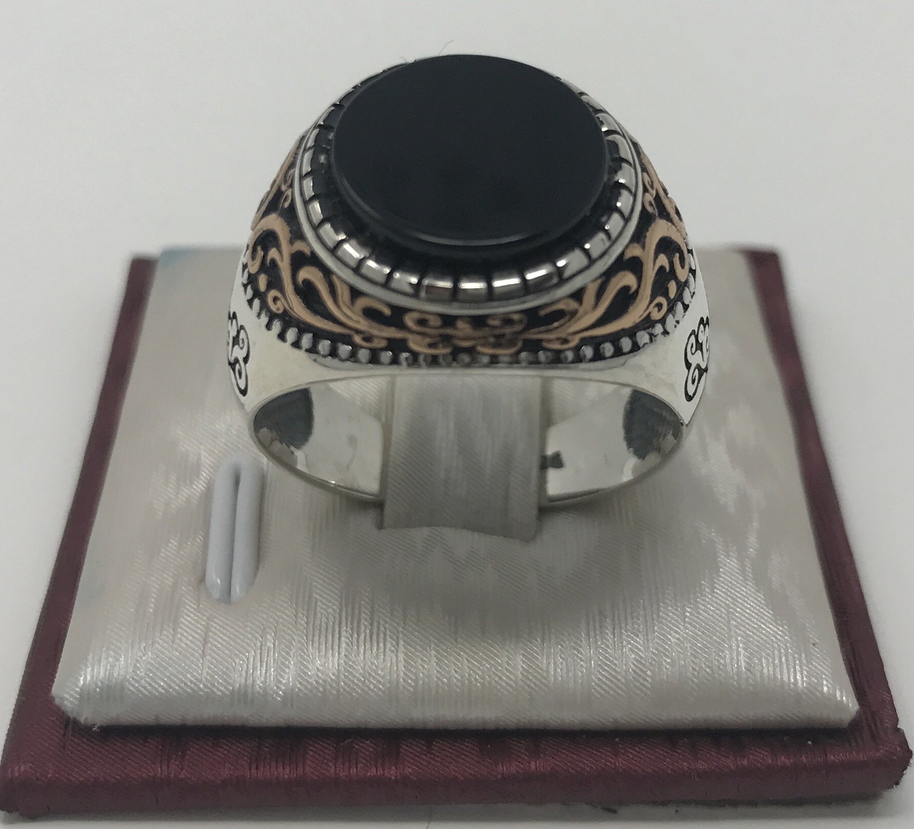 KAR 925K Stamped Sterling Silver Filigree Black Onyx Men's Ring K4B