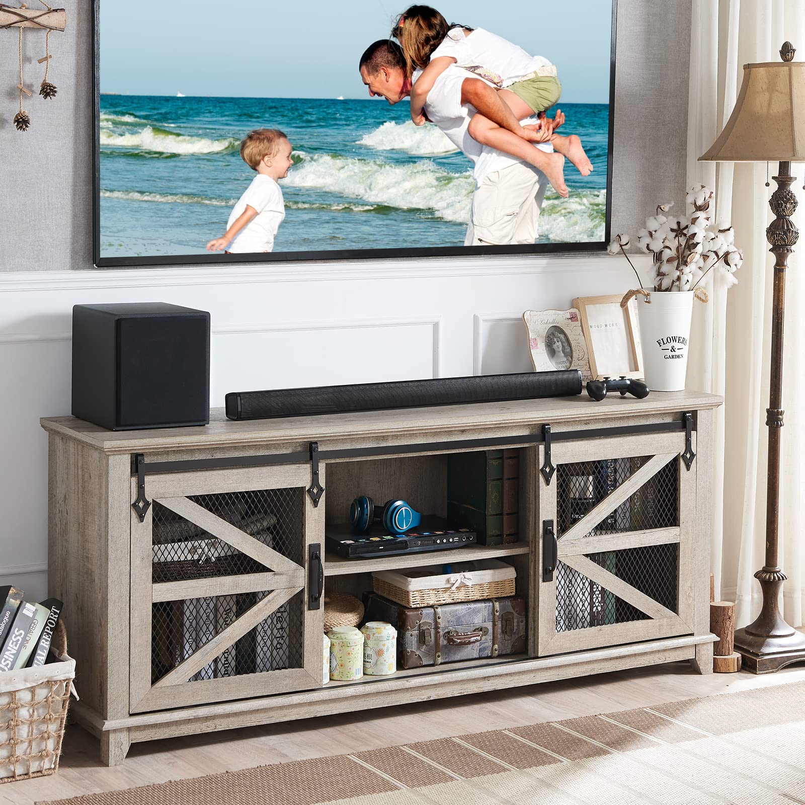 Mua Okd Farmhouse Tv Stand For 75 Inch Tv Industrial And Farmhouse Media Entertainment Center W 6842