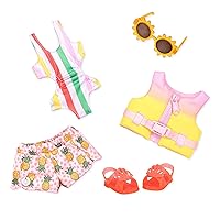 Glitter Girls – Bright as The Sun! – 14-inch Deluxe Swimsuit Doll Outfit – Toys, Clothes, & Accessories for Girls Ages 3 & Up, Brown includes Life Jacket, Swimsuit, Shorts, Sunglasses, Sandals