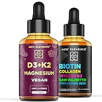 Liquid Vitamin D3 Vitamin K2 & Magnesium | Liquid Biotin with Collagen Vitamin D3 Saw Palmetto & Hyaluronic Acid