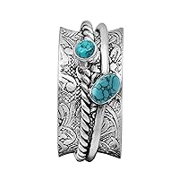 Spinner Ring|| Turquoise Gemstone Spin Band Textured Design 925 Sterling Silver Handmade Handmade Finish Meditation Fidget Ring