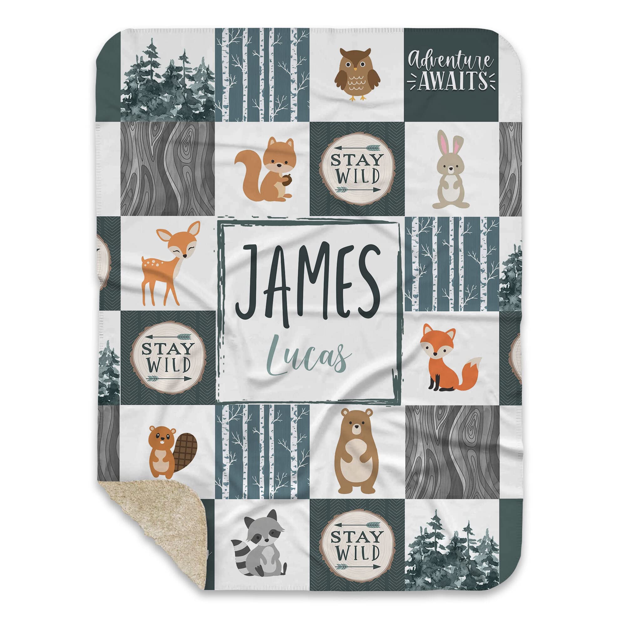 MDPrints Woodland Personalized Baby Blankets - Custom Baby Blanket with Name for Boys - Soft Plush Fleece (Woodland 214b)