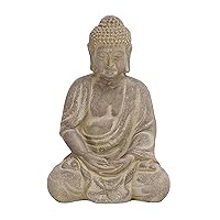 Deco 79 Ceramic Buddha Decorative Sculpture Meditating Home Decor Statue with Engraved Carvings and Relief Detailing, Accent Figurine 8