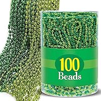 Green Bead Assorted Sizes Plastic Party Necklaces Pack - (Pack Of 100) - Fun & Vibrant Accessory For Celebrations & Events