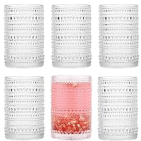Hobnail Drinking Glasses set of 6（13 oz） Hobnail Water KItchen Glassware, Embossed Vintage Juice Glasses Tall Bar Drinkware