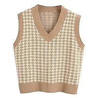 Women's Sweater Vest Casual V-Neck Pullover Shirt Collision Color Sleeveless Sweater Vest, S-3XL