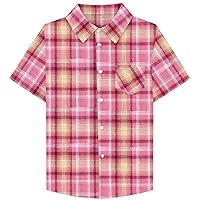 SANGTREE Boys and Mens Casual Short Sleeve Button Down Plaid Shirts, US 12 Months - Adult 2XL