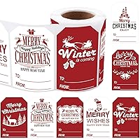 Christmas Gift Tag Stickers 200PCS Red White Christmas Kraft Label Self Adhesive Gift Stickers Merry Christmas Gift Tags Party Favors Wrapping Label