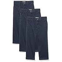 Amazon Essentials Boys' Uniform Straight-Fit Flat-Front Chino Khaki Pants, Pack of 3, Navy, 5