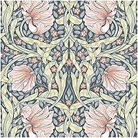 94028-2 Vintage Floral Wallpaper Peel and Stick Botanical Grey/Terracotta Wall Murals Home Kitchen Bedroom Decor by William Morris 17.7in x 9.8ft