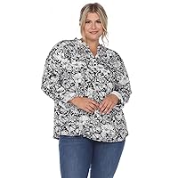 Women's Plus Size Pleated Long Sleeve Floral Print Blouse