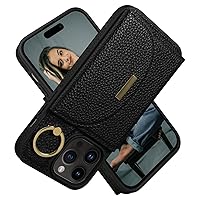 Keallce Case for iPhone 15 Pro Max 6.7'' 5G, Flip Leather Wallet Case with Card Slots, Stand Ring Holder Kickstand, Protective Folio Phone Cover for Women Compatible with iPhone 15 Pro Max 2023, Black