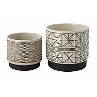 Creative Co-Op White Stoneware Planters with Black Designs (Set of 2 Designs)