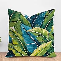ArogGeld Green Tropical Palm Leaves Cushion Cover Turquoise Lime Green Teal Blue Aqua Leaf Pillow Covers Chinoiserie Asian Throw Pillowcase for Sofa Couch Car Chair 16x16in White Linen