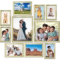 Combination Gold Picture Frames Set - 10 PC (Five 4x6, Three 5x7, Two 8x10), Classy Contemporary Style, Maestro Collection for Wall Gallery