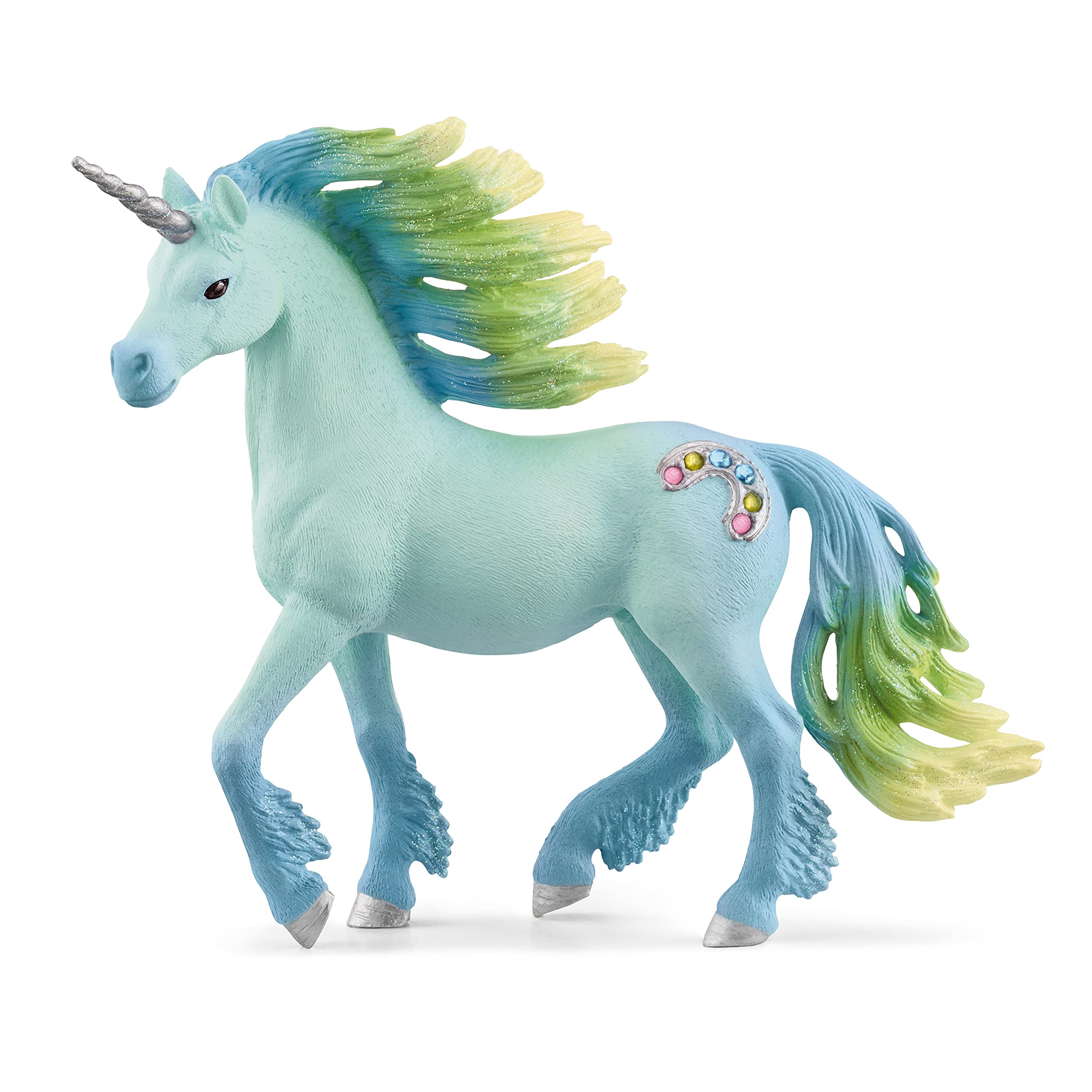 Schleich bayala, Unicorn Toys for Girls and Boys, Marshmallow Unicorn Stallion, Blue and Green ,with Gems, Ages 5+