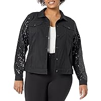 MULTIPLES Women's Plus Size Cuffed Lined Long Sleeve Button Front Jean Style Jacket