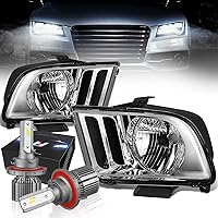 DNA MOTORING HL-OH-FM05-CH-CL1-CFS-H13 Black Housing Headlights Replacement Compatible with 05-09 Ford Mustang Pair 10000 Lumens 9008 H13 LED Bulbs Included