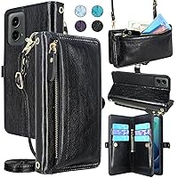 Lacass for Motorola Moto G 5G 2024 Case Wallet, [Cards Theft Scan Protection] Card Holder Zipper Leather Flip Cover Crossbody Wrist Strap with Stand(Black)