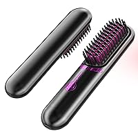 Porta Cordless Hair Straightener Brush Negative Ion Hot Comb 45 Mins Long Battery Life with Type-C Rechargeable Feature Fast Heating 0.3 Lbs Lightweight Wireless Hair Straightening